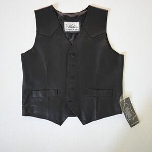 NEW‎ Vichen of USA Mens Small S Black 100% Leather Western Yoke Vest Biker